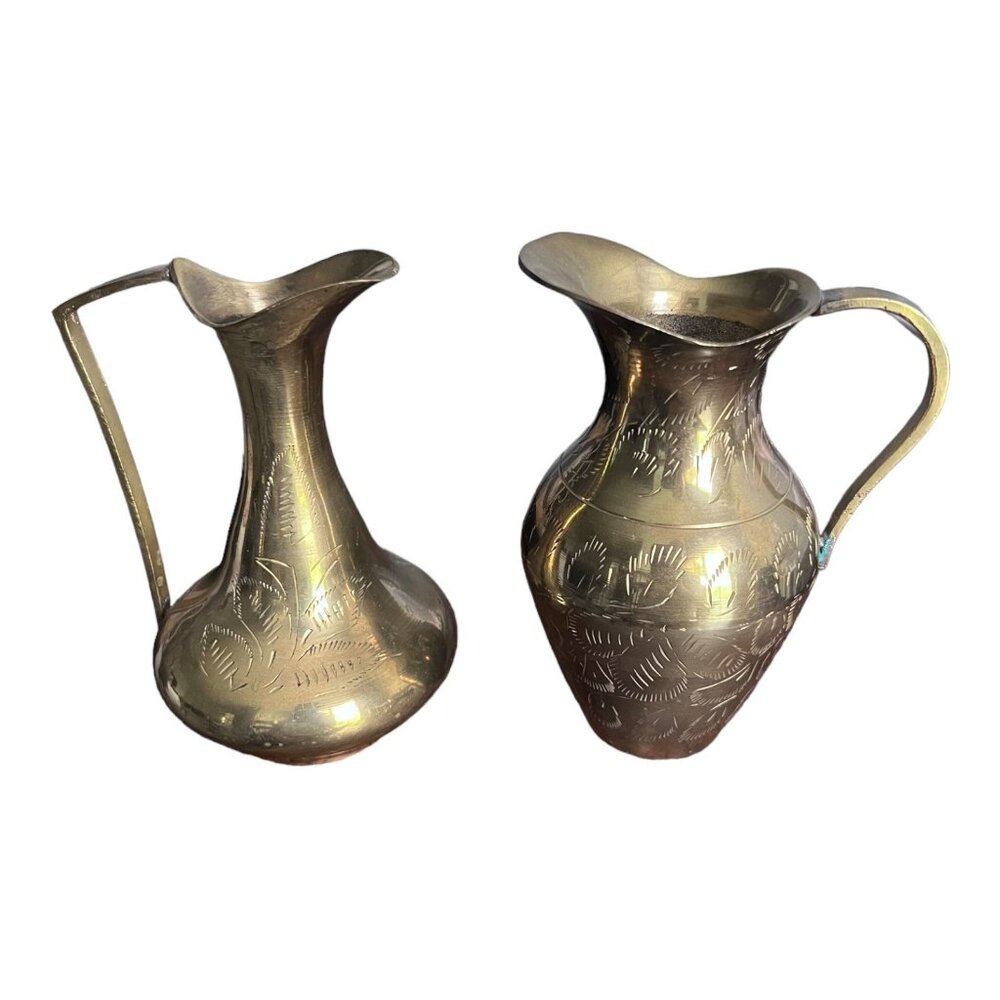 Vintage Mustang Handcrafted Etched Brass Pitcher Set Made In India